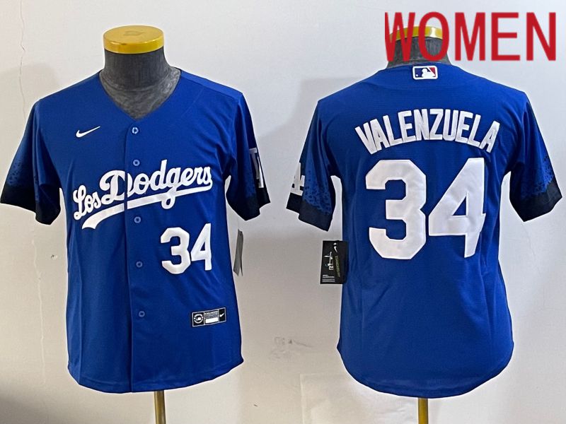 Women Los Angeles Dodgers #34 Valenzuela 2024 blue jersey 202411209